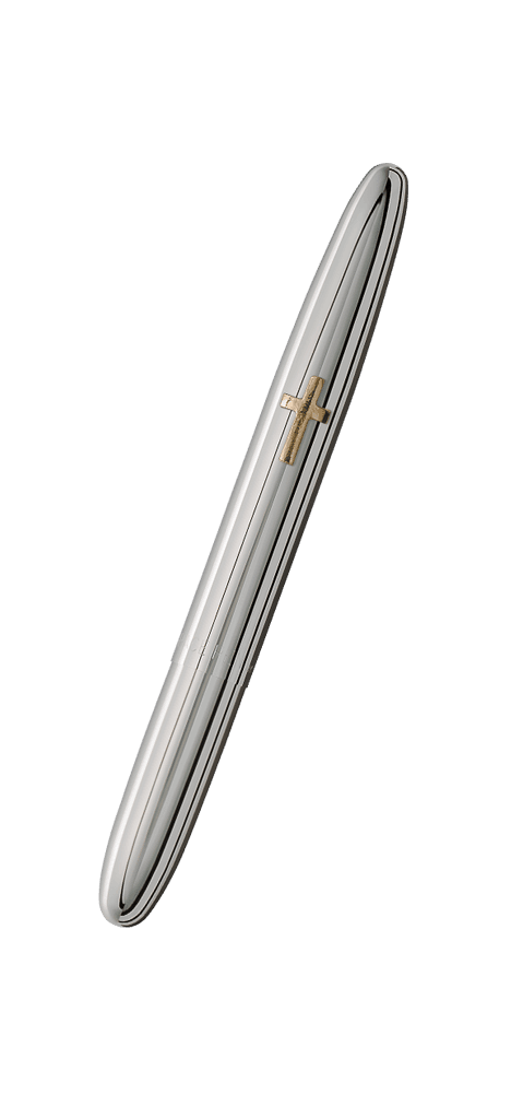 Closed 600CR chrome bullet space pen with cross emblem